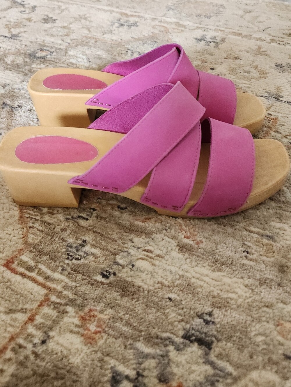 Romano Italy Square Toe Y2K Fushia Pink Leather Clog Sandals 8 Vintage